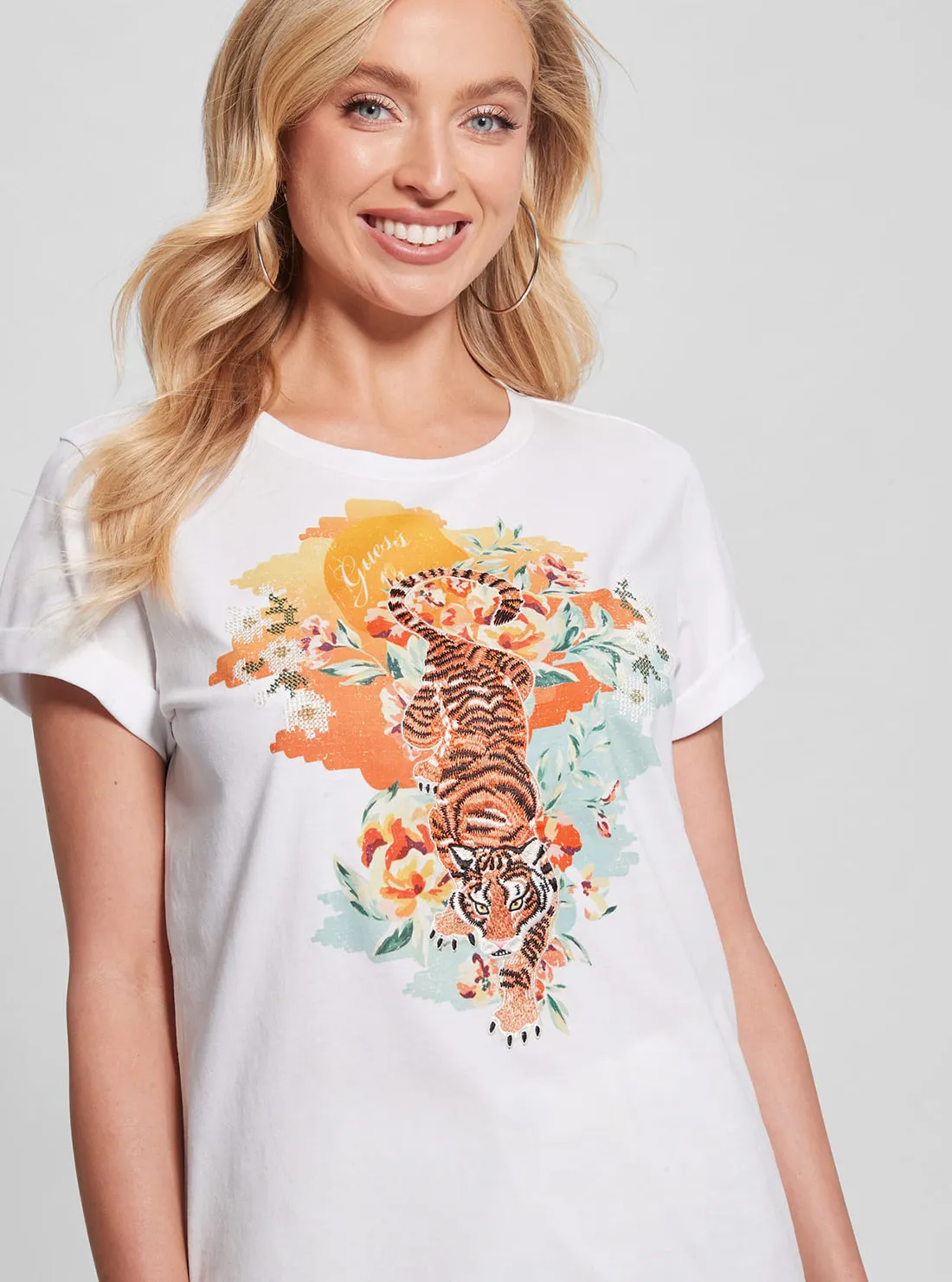 Eco White Crouching Tiger Sleeve T-Shirt