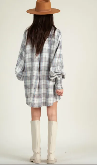 Plaid Balloon Sleeve Dress